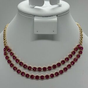 Express Double Pink Rhinestone Crystal Silver Tone Necklace